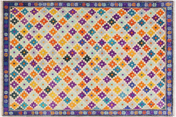 handmade Geometric Balouchi Beige Blue Hand Knotted RECTANGLE 100% WOOL area rug 6' x 8'